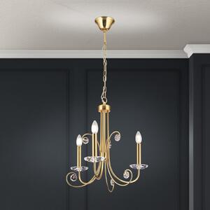 ORION Candelabru Ariane, auriu, Ø 50 cm, cristal, 3 becuri., reglabil, Auriu / Alamă, Camera de zi / sufragerie, Metal