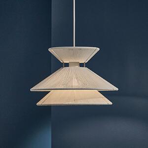 FRANDSEN Lampă suspendată Kiku alb, Ø 35,5 cm, metal/lin, reglabil, Alb, Camera de zi / sufragerie, Țesătură / Textil, Design