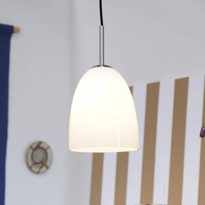 Dyberg Larsen Lampă suspendată Jazz, Ø 18 cm, opal/oțel, sticlă, reglabil, Alb, Camera de zi / sufragerie, Sticlă, Design