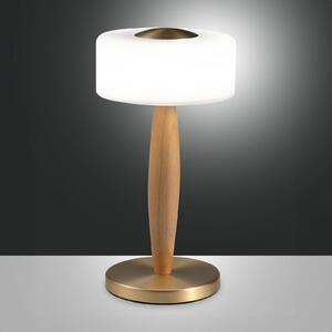 Fabas Luce Lampă de masă Elea LED, culoare alamă, înălțime 29 cm, sticlă, lemn, reglabil, Lemn, Camera de zi / sufragerie, Lemn