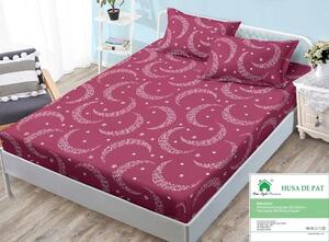 Husa de pat, finet, 180x200cm, 2 persoane, 3 piese, cu elastic, rosu , cu semiluna alba, HPF364