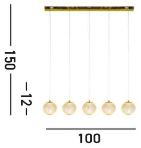 Lampă suspendată LED Allure, 5 becuri, lungă, culoare alamă, acrilic