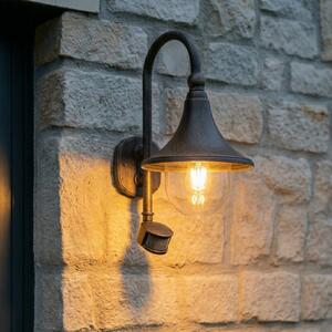 Lindby lampă de perete pentru exterior Daphne, negru antichizat, senzor, E27, reglabil, Negru, Aluminiu, Antichitate