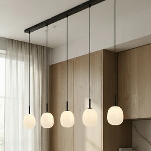 Lindby Etiena lampă Lindby, 5 becuri, sticlă opal, reglabil, Negru, Camera de zi / sufragerie, Sticlă, Modern