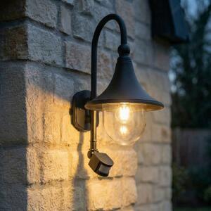 Lindby lampă de perete pentru exterior Daphne, negru, senzor, metal, E27, reglabil, Negru, Aluminiu, Modern