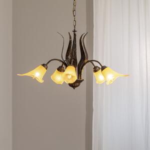 ONLI Lampă suspendată Alga, 5 becuri, fier, sticlă, Florentin, reglabil, Bronz / Alamă Veche, Camera de zi / sufragerie, Metal, Florentin