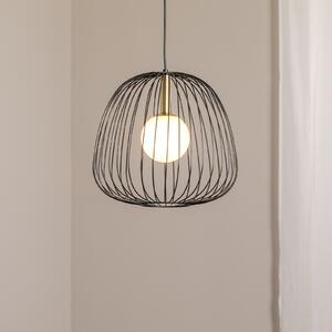 SIGMA Lampă suspendată Bell M, Ø 33 cm, 1 bec, negru/auriu/alb, reglabil, Negru, Camera de zi / sufragerie, Metal, Modern
