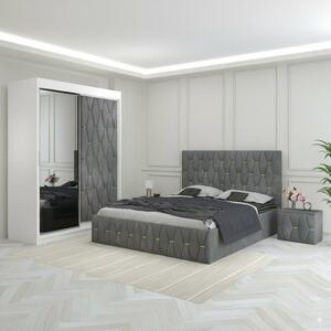 Dormitor Eric Gri Tapitat Cu Noptiere Tapitate 160x200
