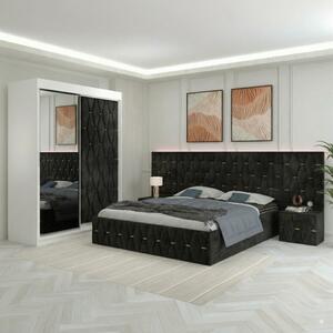 Dormitor Eric Negru Tapitat Cu Noptiere Tapitate + Extensii 160x200