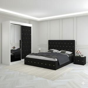 Dormitor Eric Negru Tapitat Cu Noptiere Tapitate 160x200