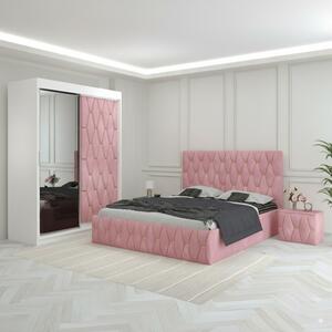 Dormitor Eric Roz Tapitat Cu Noptiere Tapitate 160x200