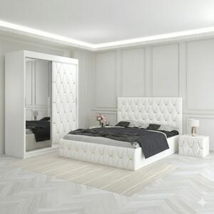 Dormitor Eric Alb Tapitat Cu Noptiere Tapitate 180x200