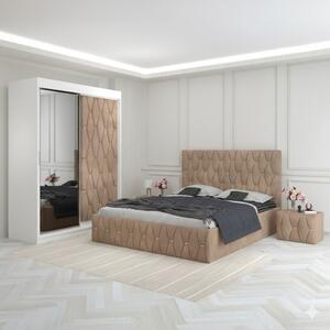 Dormitor Eric Crem Tapitat Cu Noptiere Tapitate 160x200