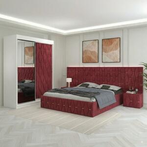 Dormitor Eric Rosu Tapitat Cu Noptiere Tapitate + Extensii 180x200