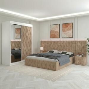 Dormitor Eric Crem Tapitat Cu Noptiere Tapitate + Extensii 160x200