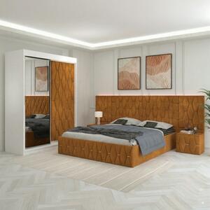 Dormitor Eric Caramiziu Tapitat Cu Noptiere Tapitate + Extensii 160x200