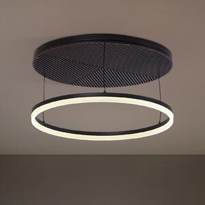 Lucande Plafonieră LED Orven, negru/lemn, Ø50cm, dimabil, reglabil, Negru, Camera de zi / sufragerie, Metal, Modern