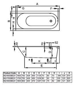Cada pentru inzidire Villeroy & Boch, Oberon, 170 x 75 cm, alb alpin