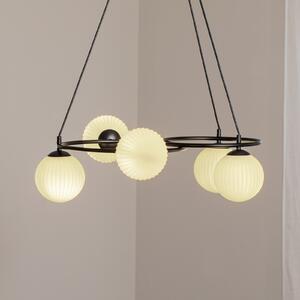 EMIBIG LIGHTING Lampă de living Libra, opal/negru, Ø 70 cm, sticlă, 5 becuri., reglabil, Alb, Camera de zi / sufragerie, Metal, Modern