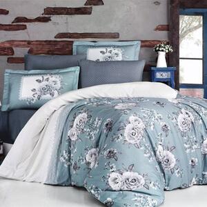 Set lenjerie pat king size KENZO V2, bumbac, alb/albastru, 240x260 cm