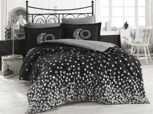 Set lenjerie pat dublu STARS, bumbac, negru/gri, 240x260 cm, cu cearce