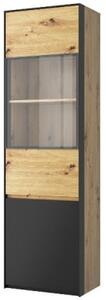 Vitrina BOSCO, stejar artisan/negru, PAL laminat, 60x38x200 cm