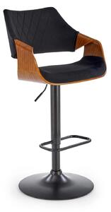 Scaun bar H124, negru/nuc, stofa catifelata/placaj/metal, 55x52x93/114