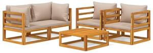 Set mobilier de grădină cu perne gri taupe, 5 piese, lemn masiv