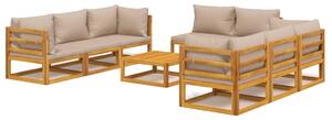 Set mobilier de grădină cu perne gri taupe, 9 piese, lemn masiv