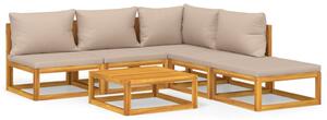 Set mobilier de grădină cu perne gri taupe, 6 piese, lemn masiv