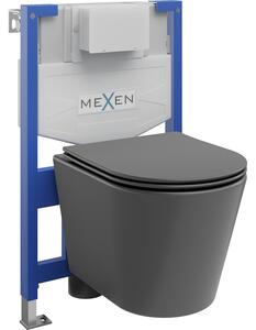 Mexen set WC încastrat cadru Felix XS-F cu vas de toaletă Rico și capac de toaletă cu închidere lentă, Gri închis mat - 6803072