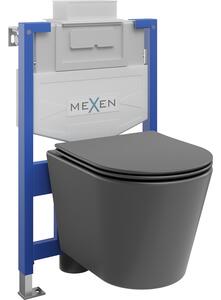 Mexen set WC încastrat cadru Felix XS-U cu vas de toaletă Rico și capac de toaletă cu închidere lentă, Gri închis mat - 6853072