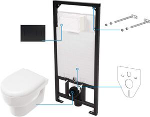 Set vas wc suspendat rimless alb cu rezervor incastrat si clapeta de actionare neagra Deante, Avis Negru
