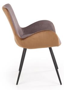 Scaun tapitat pentru living, catifea gri/maro, cadru metal, stil modern, 53x60x82x48 cm