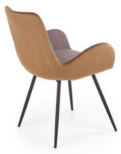 Scaun tapitat pentru living, catifea gri/maro, cadru metal, stil modern, 53x60x82x48 cm