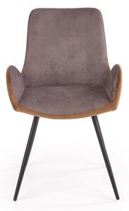 Scaun tapitat pentru living, catifea gri/maro, cadru metal, stil modern, 53x60x82x48 cm