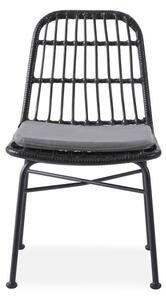 Scaun scandinav din ratan sintetic, cadru otel, 47x45x85x43cm, perna sezut, negru/gri