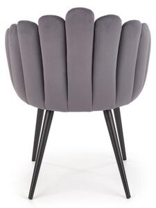Scaun matlasat, spatar scoica, catifea gri si metal, 65x62x85x50 cm