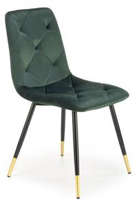 Scaun Dalia pentru dining, stil glamour, matlasat cu catifea, cadru metal, 45x50x86x47 cm, verde