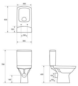 Set vas wc rimless cu rezervor si capac soft close, alimentare verticala, Cersanit Easy New verticala