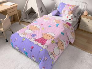 Lenjerie de pat creponata pentru patut OITE roz Dimensiune lenjerie de pat: 45 x 65 cm | 90 x 135 cm