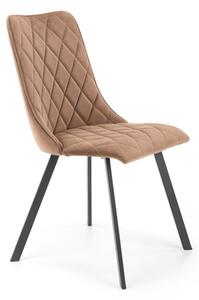 Scaun tapitat Singapore pentru dining, stil modern, cadru otel, spatar matlasat, 44x58x85x47 cm, catifea bej