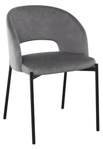 Scaun tapitat stil clasic, cadru metalic, matlasat cu catifea, 51x57x77x47 cm, gri