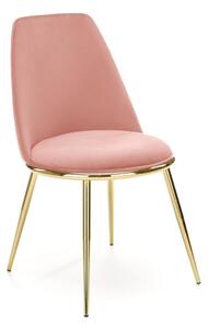 Scaun Giselle cu catifea roz, cadru otel cromat auriu, pentru dining/living, 49x54x84x46 cm