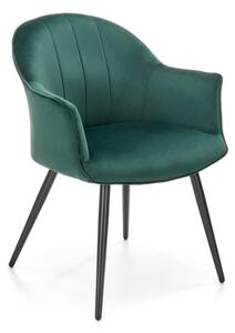 Scaun tapitat tip fotoliu Daria, cadru metal, tapiterie catifea, stil modern, 67x62x84x49 cm, verde