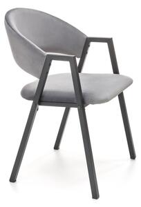 Scaun dining Xonia, stil modern, cadru metalic, catifea gri, inaltime 82 cm