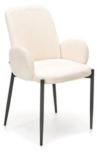 Scaun tapitat living, tesatura bouclé crem, stil scandinav, cadru metal, 58x58x89x48 cm
