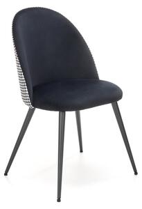 Scaun tapitat stil clasic, pentru living/sufragerie, metalic, suporturi antiderapante, catifea si stofa, negru/alb
