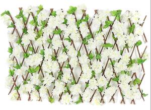 Gard paravan viu cu frunze si flori artificiale, AT PERFORMANCE, extensibil, 100x200 cm, roz - Alb