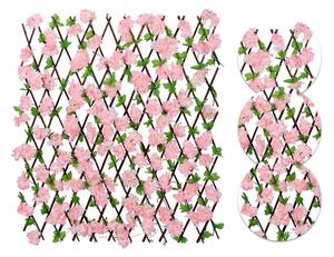 Gard paravan viu cu frunze si flori artificiale, AT PERFORMANCE, extensibil, 100x200 cm, roz - Roz